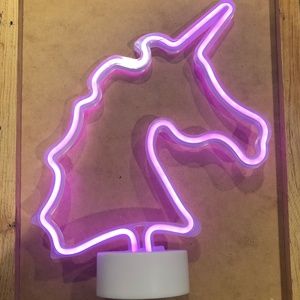 11" Battery Operated Neon Style LED Pink Unicorn Table Light